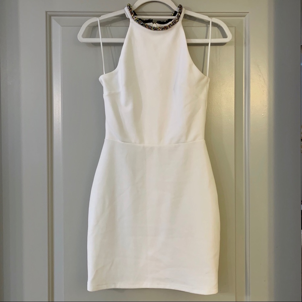 White beaded halter dress